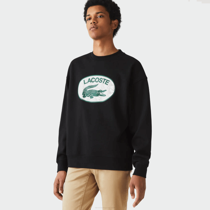negro 031 VVL0A1010 hombres Lacoste sudadera holgada con monograma de la marca
