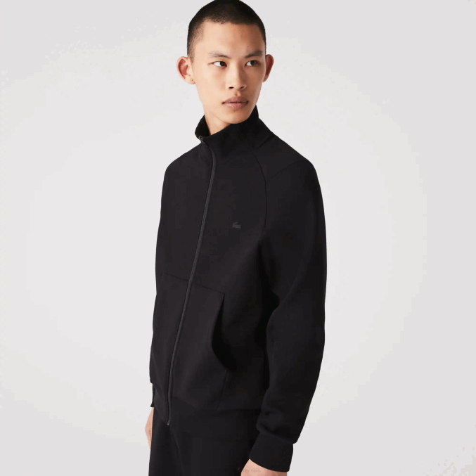 negro 031 VVL0A1023 hombres Lacoste sudadera con cremallera y cuello alto en mezcla de algodón