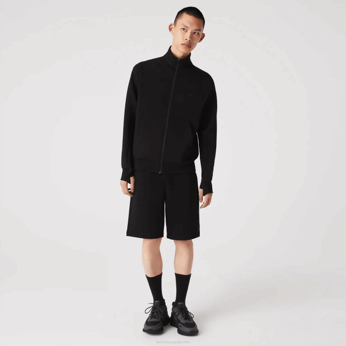 negro 031 VVL0A1023 hombres Lacoste sudadera con cremallera y cuello alto en mezcla de algodón