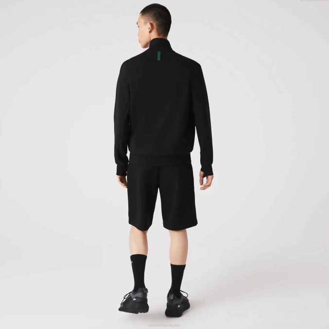 negro 031 VVL0A1023 hombres Lacoste sudadera con cremallera y cuello alto en mezcla de algodón