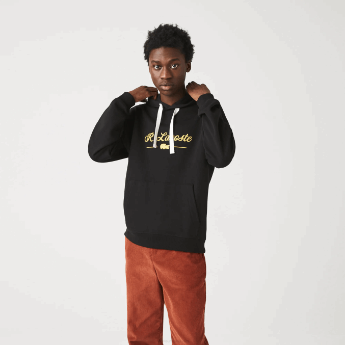 negro 031 VVL0A1154 hombres Lacoste sudadera con capucha y letras bordadas