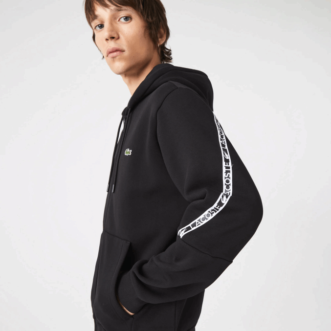 negro 031 VVL0A1240 hombres Lacoste sudadera con capucha y bandas estampadas