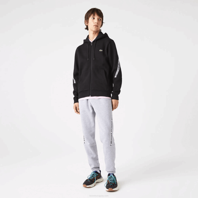 negro 031 VVL0A1240 hombres Lacoste sudadera con capucha y bandas estampadas