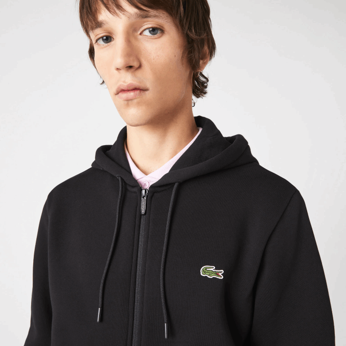 negro 031 VVL0A1240 hombres Lacoste sudadera con capucha y bandas estampadas