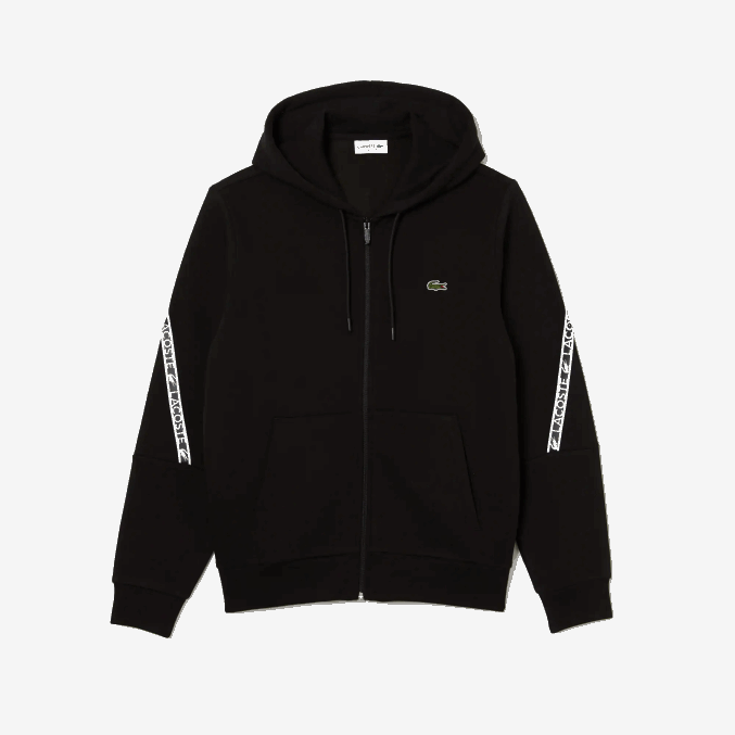 negro 031 VVL0A1240 hombres Lacoste sudadera con capucha y bandas estampadas
