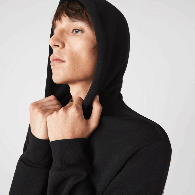 negro 031 VVL0A1240 hombres Lacoste sudadera con capucha y bandas estampadas