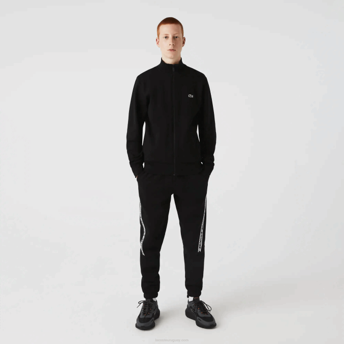 negro 031 VVL0A1269 hombres Lacoste sudadera regular fit de felpa cepillada con cremallera