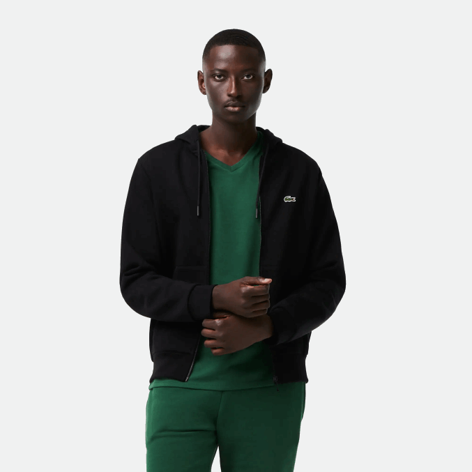 negro 031 VVL0A296 hombres Lacoste sudadera con cremallera y bolsillo canguro