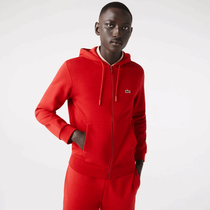 rojo 240 VVL0A1011 hombres Lacoste sudadera con cremallera y bolsillo canguro