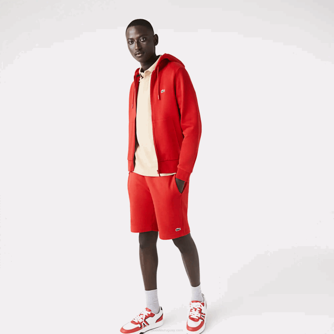 rojo 240 VVL0A1011 hombres Lacoste sudadera con cremallera y bolsillo canguro