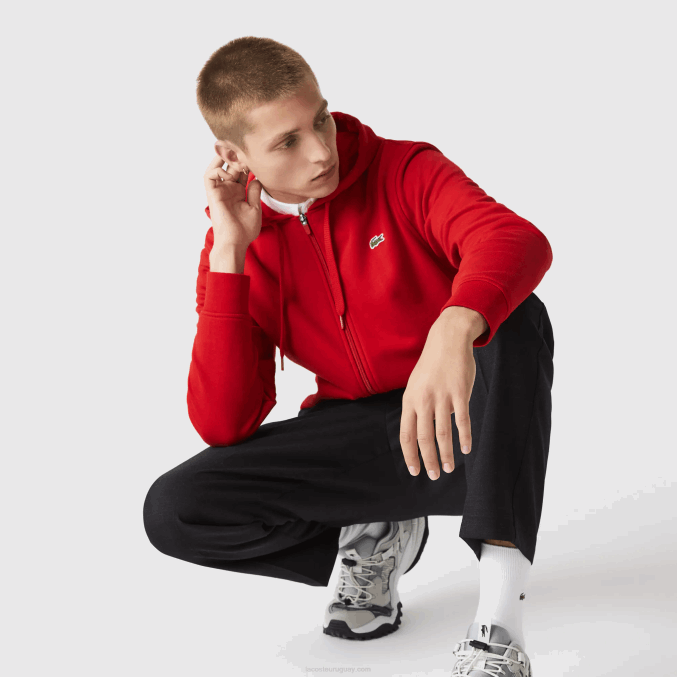 rojo e52 VVL0A963 hombres Lacoste sudadera con capucha deportiva ligera de dos materiales