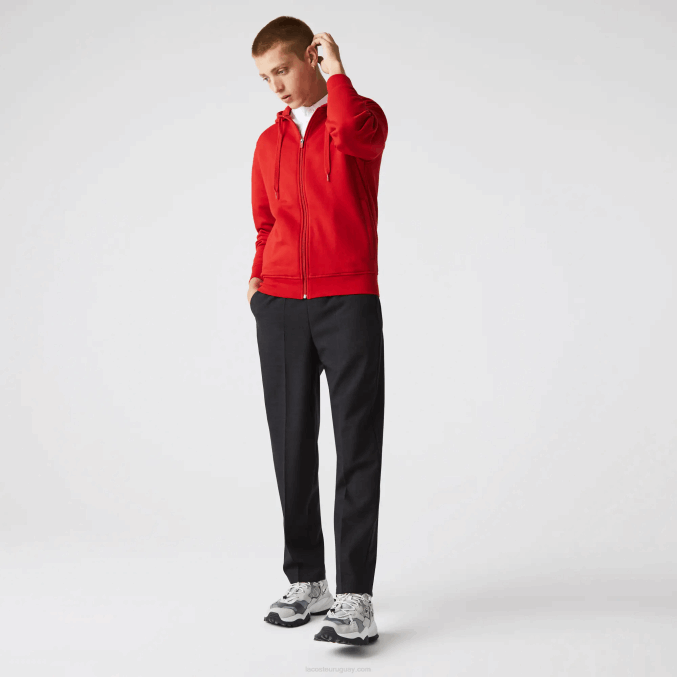 rojo e52 VVL0A963 hombres Lacoste sudadera con capucha deportiva ligera de dos materiales