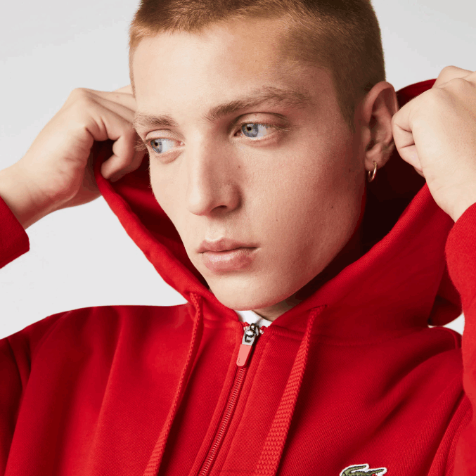 rojo e52 VVL0A963 hombres Lacoste sudadera con capucha deportiva ligera de dos materiales