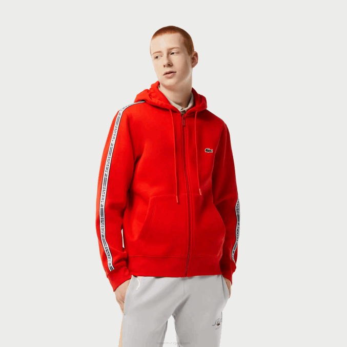 rojo s5h VVL0A15 hombres Lacoste sudadera con cremallera y corte clásico con rayas de la marca