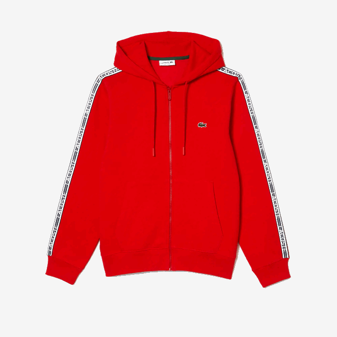 rojo s5h VVL0A15 hombres Lacoste sudadera con cremallera y corte clásico con rayas de la marca