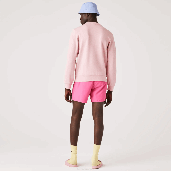 rosa VVL0A1074 hombres Lacoste sudadera de felpa con cuello redondo y estampado de algodón orgánico