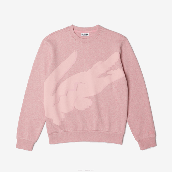 rosa VVL0A1074 hombres Lacoste sudadera de felpa con cuello redondo y estampado de algodón orgánico