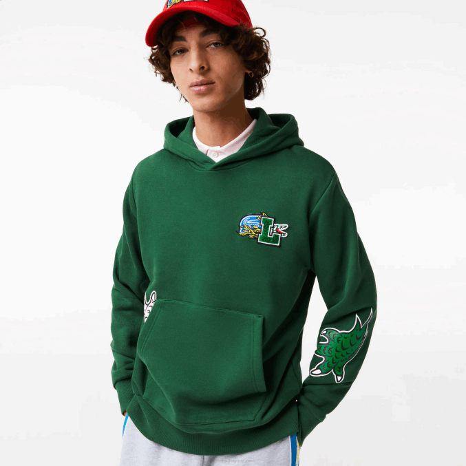 verde 132 VVL0A1132 hombres Lacoste sudadera con capucha y estampado de cómic