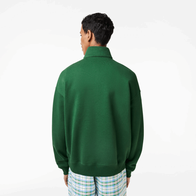 verde 132 VVL0A284 hombres Lacoste sudadera holgada de algodón orgánico con cremallera en el cuello