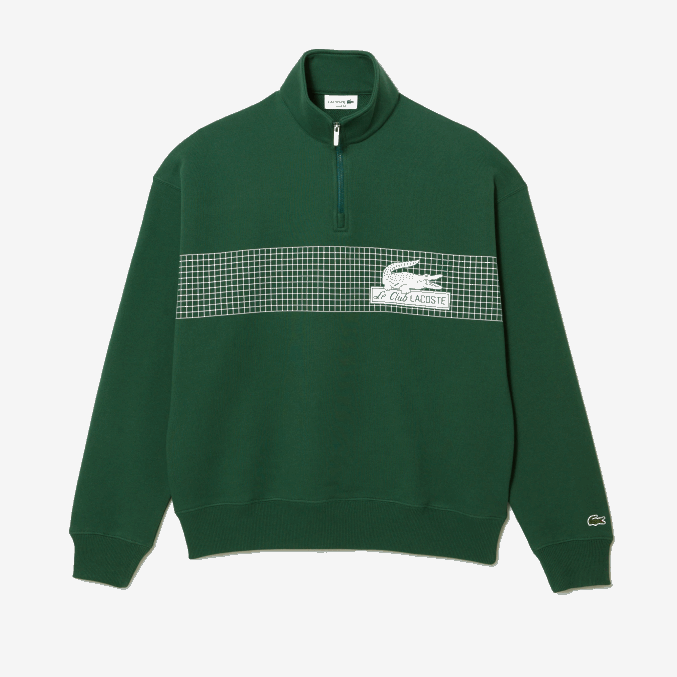 verde 132 VVL0A284 hombres Lacoste sudadera holgada de algodón orgánico con cremallera en el cuello