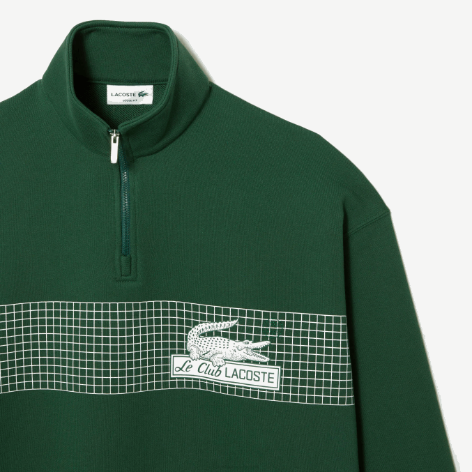 verde 132 VVL0A284 hombres Lacoste sudadera holgada de algodón orgánico con cremallera en el cuello