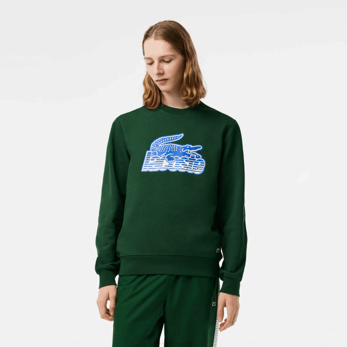 verde 132 VVL0A299 hombres Lacoste sudadera polar sin cepillar con cuello redondo