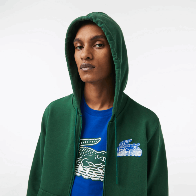 verde 132 VVL0A321 hombres Lacoste sudadera con capucha y cremallera sin cepillar
