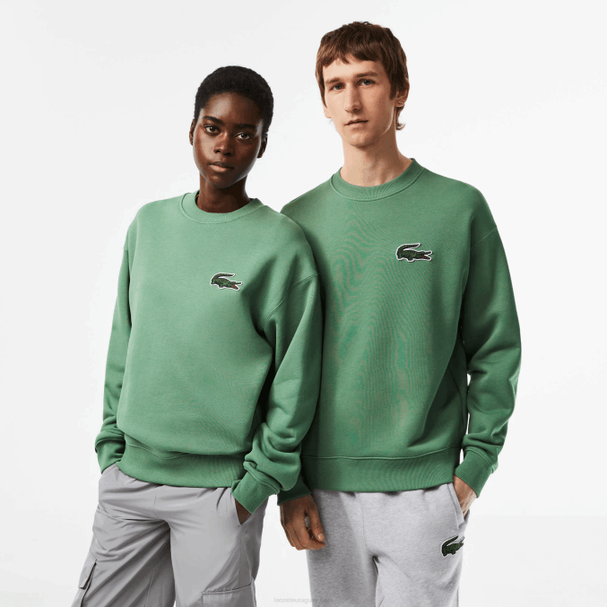 verde caqui kx5 VVL0A325 hombres Lacoste sudadera holgada con insignia de cocodrilo