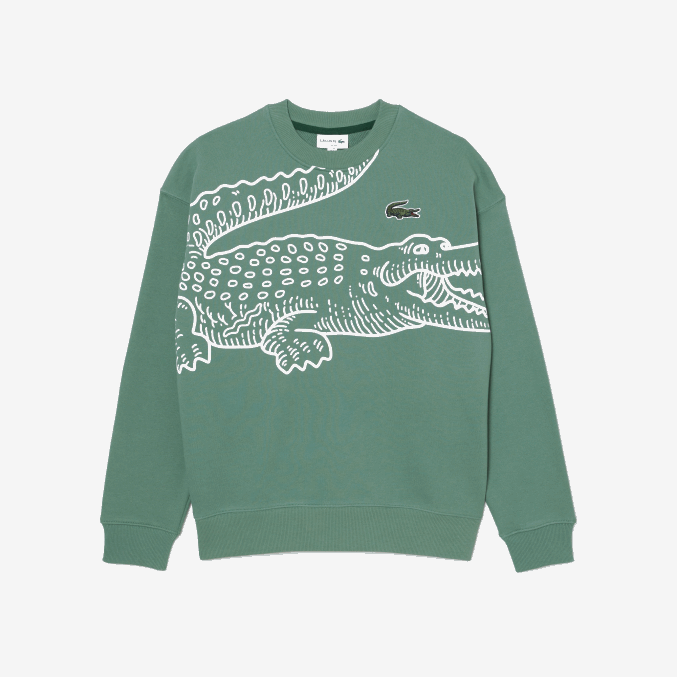verde caqui kx5 VVL0A361 hombres Lacoste sudadera holgada con cuello redondo y estampado de cocodrilo