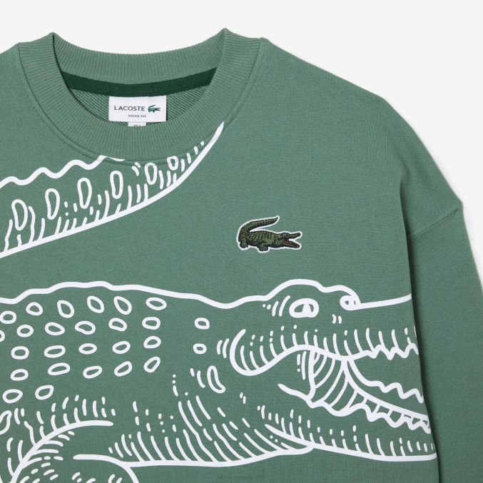 verde caqui kx5 VVL0A361 hombres Lacoste sudadera holgada con cuello redondo y estampado de cocodrilo