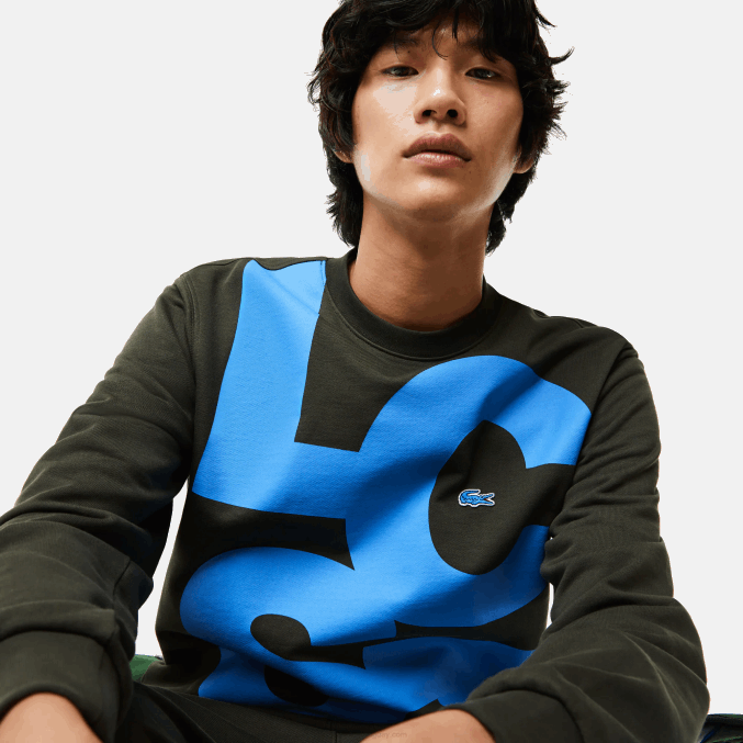 verde caqui s7t VVL0A1041 hombres Lacoste sudadera de corte clásico con letras en contraste