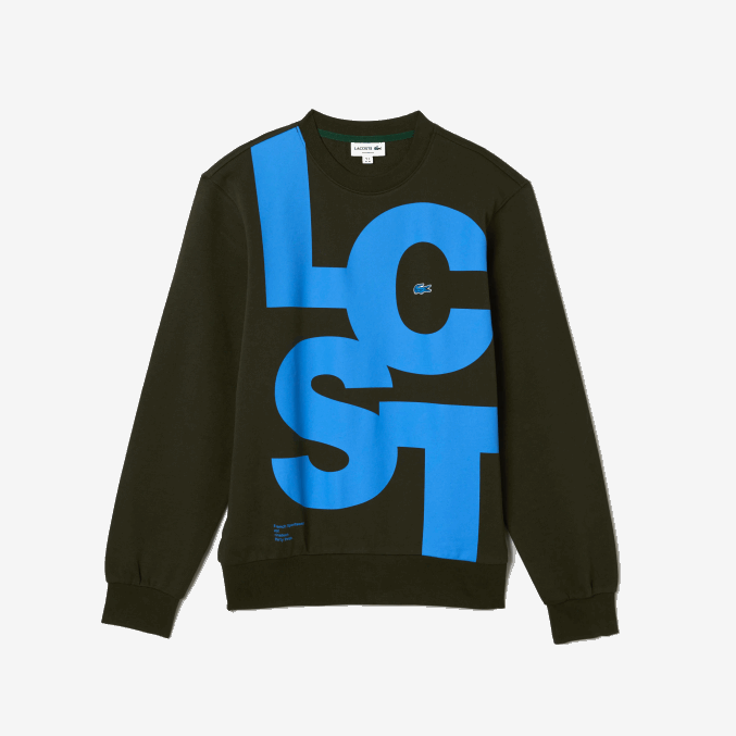 verde caqui s7t VVL0A1041 hombres Lacoste sudadera de corte clásico con letras en contraste