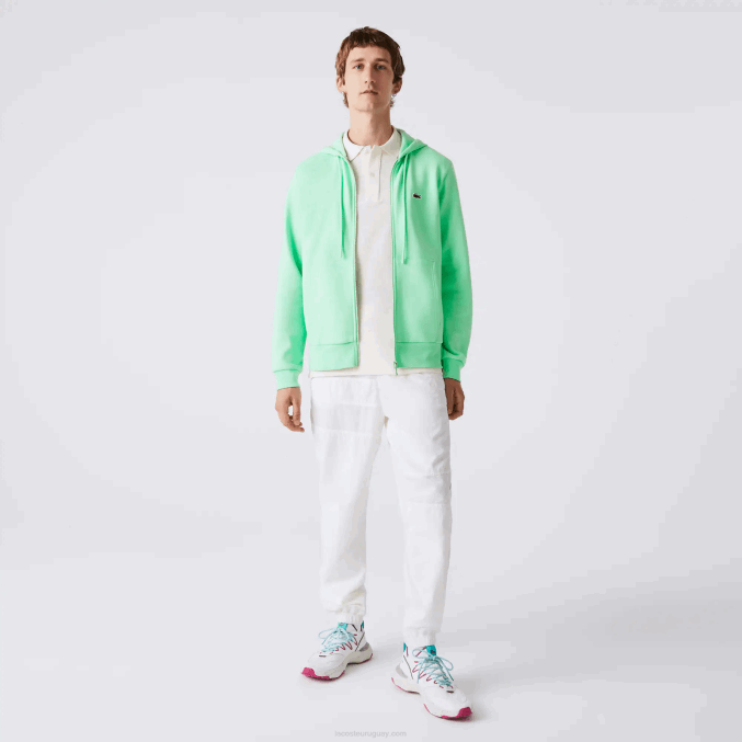 verde claro 0vz VVL0A1171 hombres Lacoste sudadera con cremallera y bolsillo canguro
