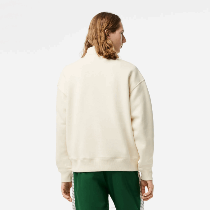 xfj blanco VVL0A282 hombres Lacoste sudadera holgada de algodón orgánico con cremallera en el cuello