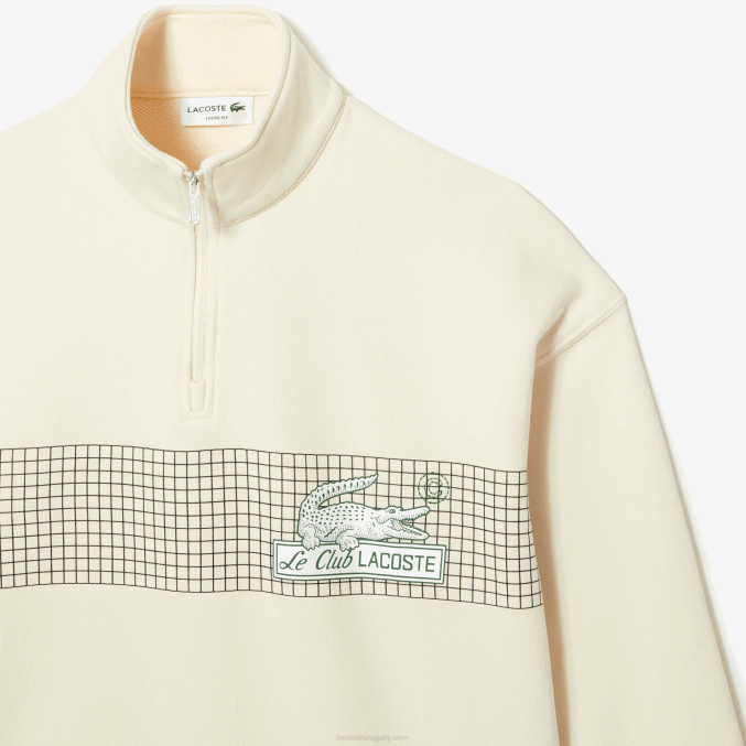 xfj blanco VVL0A282 hombres Lacoste sudadera holgada de algodón orgánico con cremallera en el cuello
