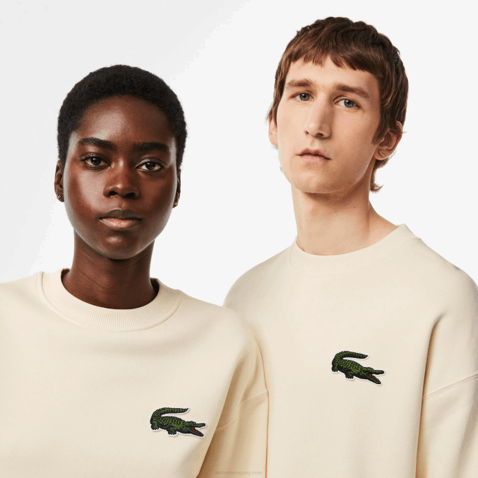xfj blanco VVL0A324 hombres Lacoste sudadera holgada con insignia de cocodrilo