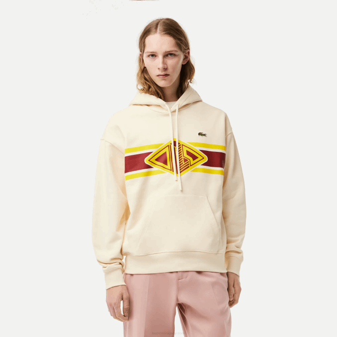 xfj blanco VVL0A334 hombres Lacoste sudadera con capucha y corte holgado