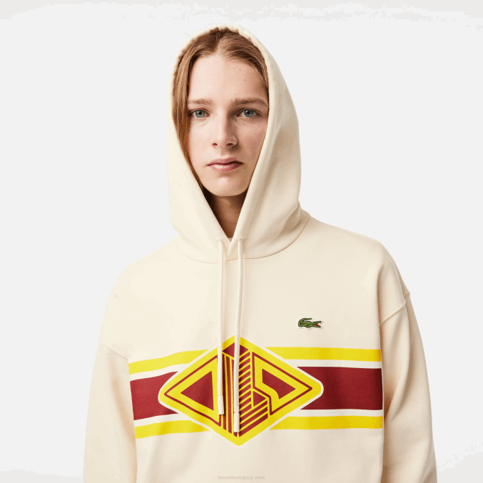 xfj blanco VVL0A334 hombres Lacoste sudadera con capucha y corte holgado