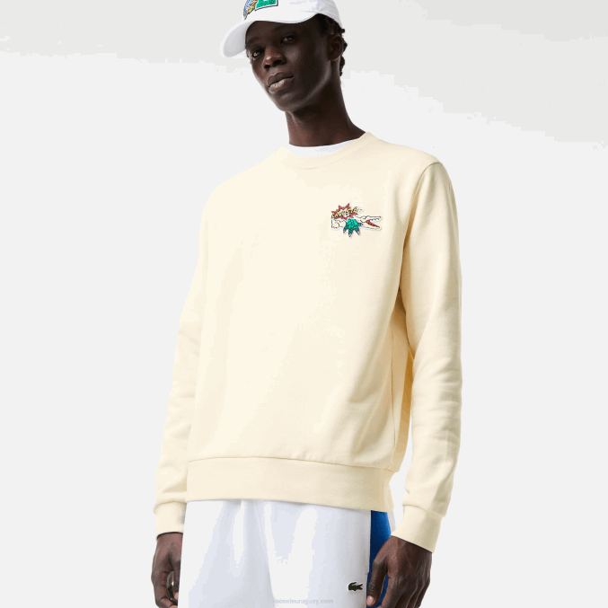 xfj blanco VVL0A989 hombres Lacoste sudadera con insignia de algodón orgánico