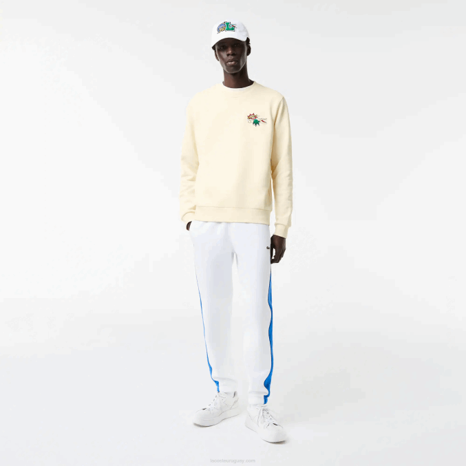 xfj blanco VVL0A989 hombres Lacoste sudadera con insignia de algodón orgánico