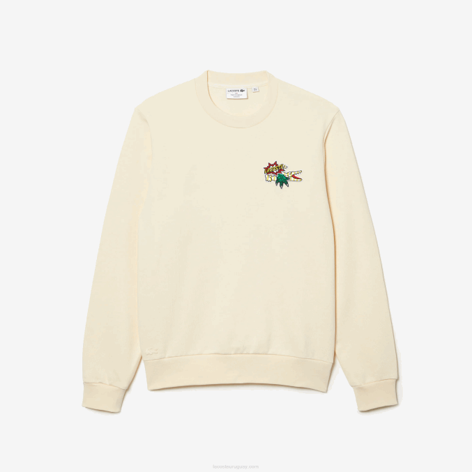 xfj blanco VVL0A989 hombres Lacoste sudadera con insignia de algodón orgánico