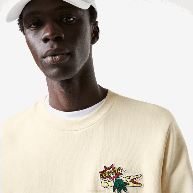 xfj blanco VVL0A989 hombres Lacoste sudadera con insignia de algodón orgánico