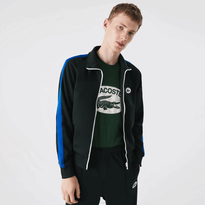 yzp verde VVL0A1016 hombres Lacoste sudadera regular fit de piqué con cuello subido y cremallera