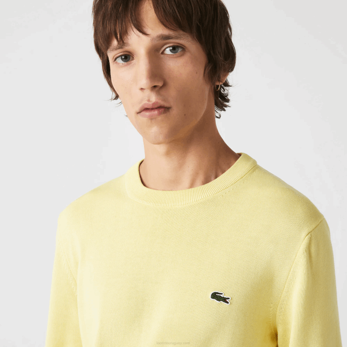 amarillo 107 VVL0A1617 hombres Lacoste jersey de algodón orgánico con cuello redondo