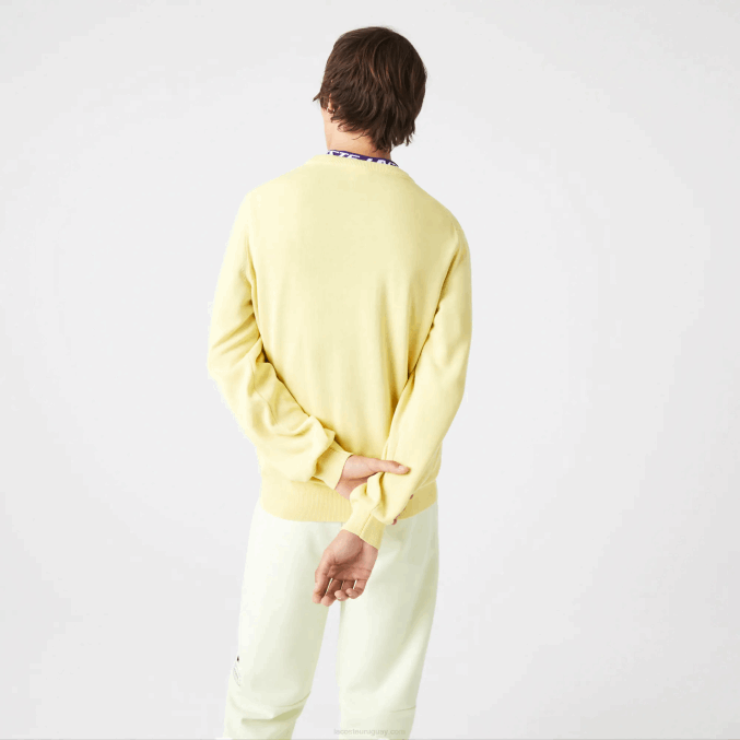 amarillo 107 VVL0A1617 hombres Lacoste jersey de algodón orgánico con cuello redondo