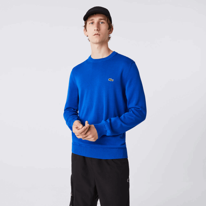 azul k1q VVL0A1491 hombres Lacoste jersey de algodón orgánico con cuello redondo