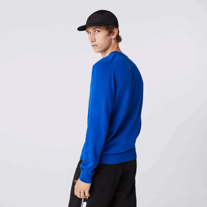 azul k1q VVL0A1491 hombres Lacoste jersey de algodón orgánico con cuello redondo