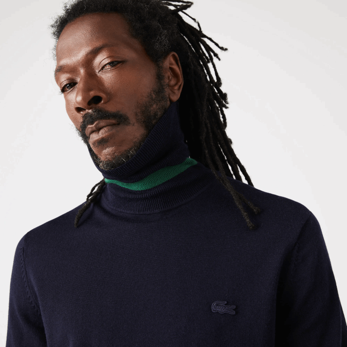 azul marino 166 VVL0A1592 hombres Lacoste suéter de lana merino con cuello alto