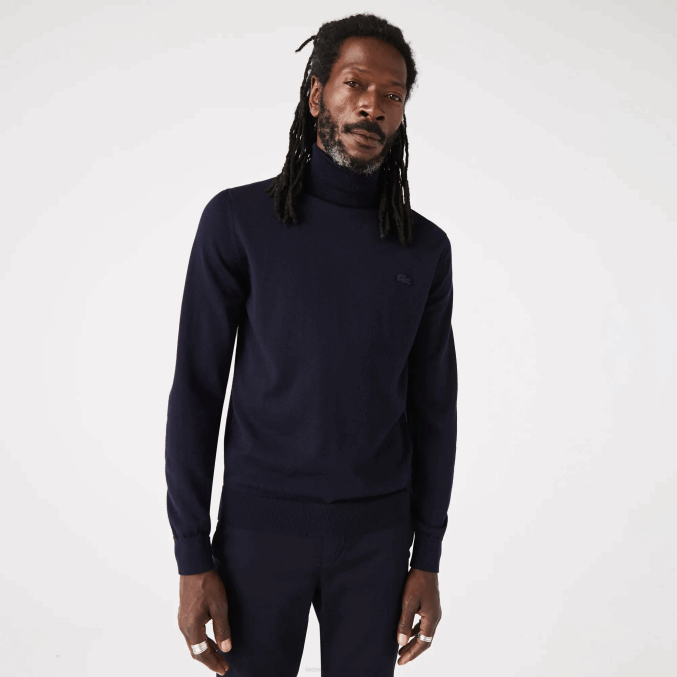 azul marino 166 VVL0A1592 hombres Lacoste suéter de lana merino con cuello alto