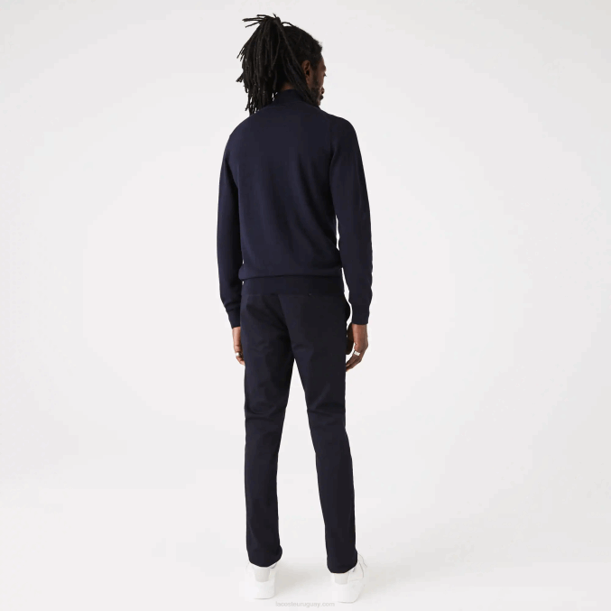 azul marino 166 VVL0A1592 hombres Lacoste suéter de lana merino con cuello alto